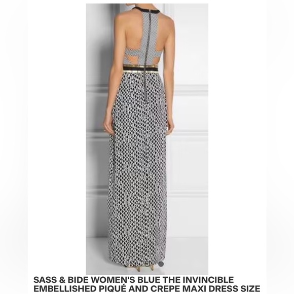 SASS & BIDE RUNWAY WOMEN'S BLUE INVINCIBLE EMBELLISHED PIQUÉ CREPE MAXI DRESS - Picture 7 of 17